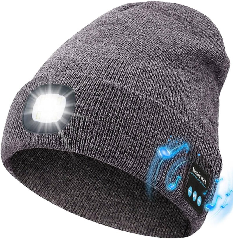 MOXTOYU Bluetooth Beanie with Light, USB Rechargeable LED Headlamp Winter Hat, Christmas Stocking Stuffers Gifts for Men Women - Image 1
